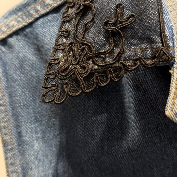 Vtg Magnet Art Denim Lace Trim Vest Lynn Yake Made USA L - Picture 7 of 14